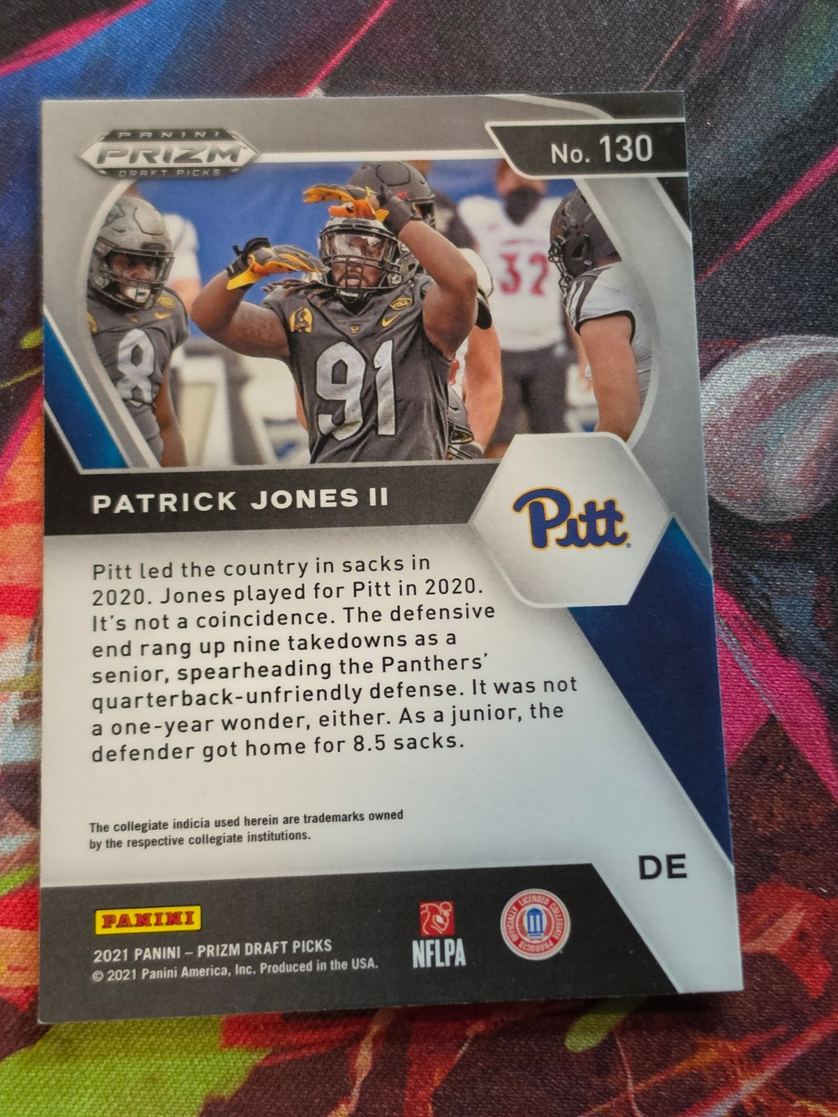 Patrick Jones II 2021 Panini Prizm Draft Picks - Red White and Blue Prizm 130 NM Football (Back)