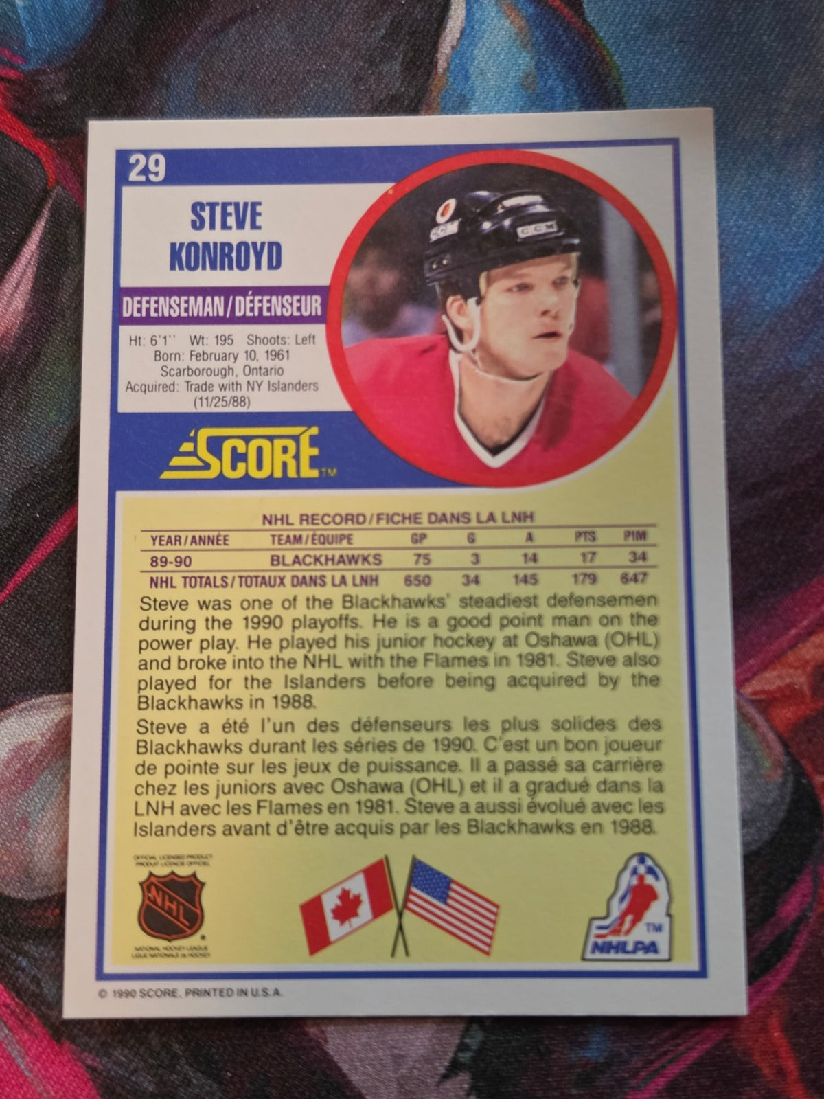 Steve Konroyd 1990-91 Score Canadian #29 NM Hockey (Back)