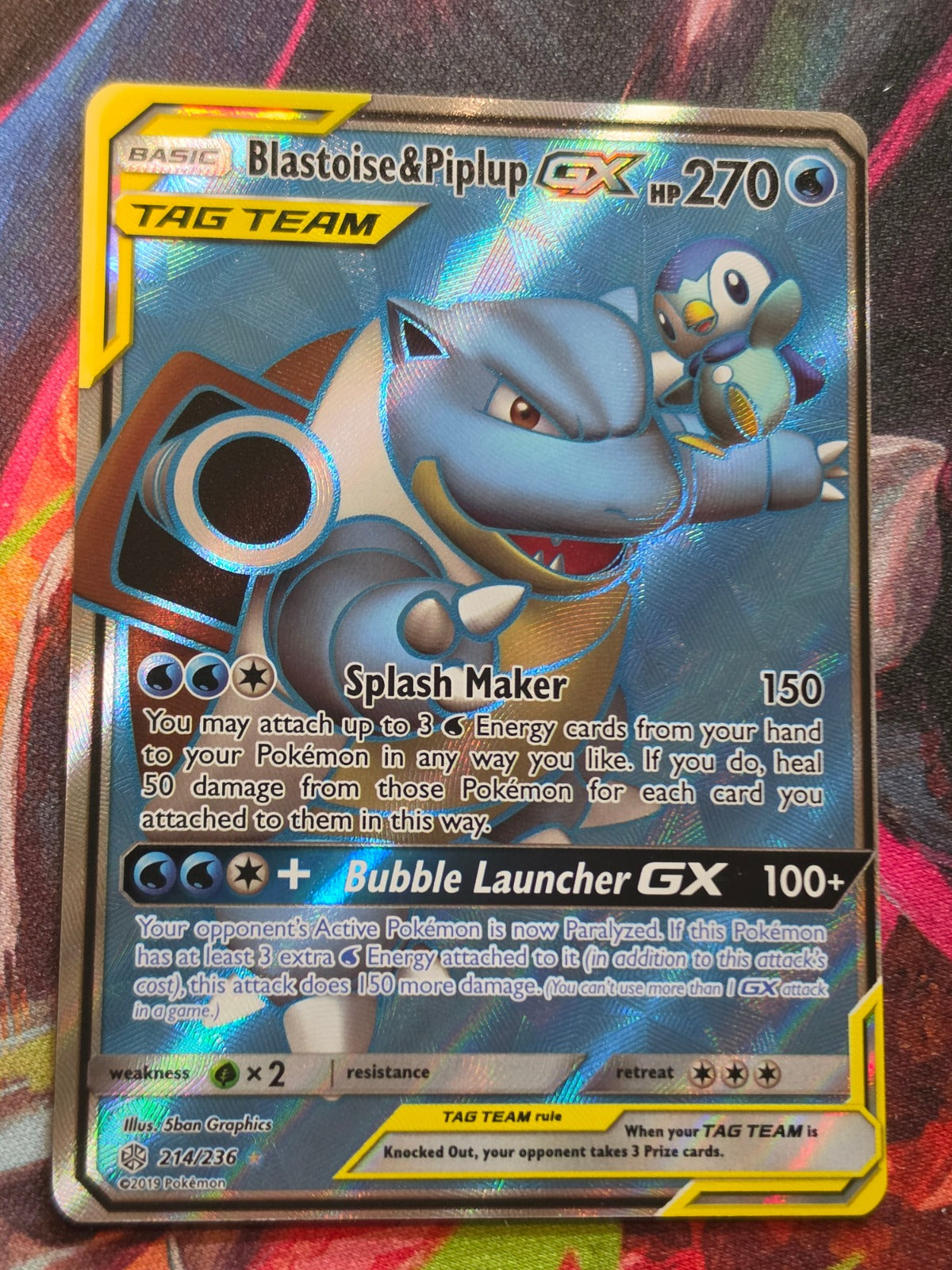 Blastoise & Piplup GX Full Art Ultra Rare Cosmic Eclipse 214/236 NM Pokemon