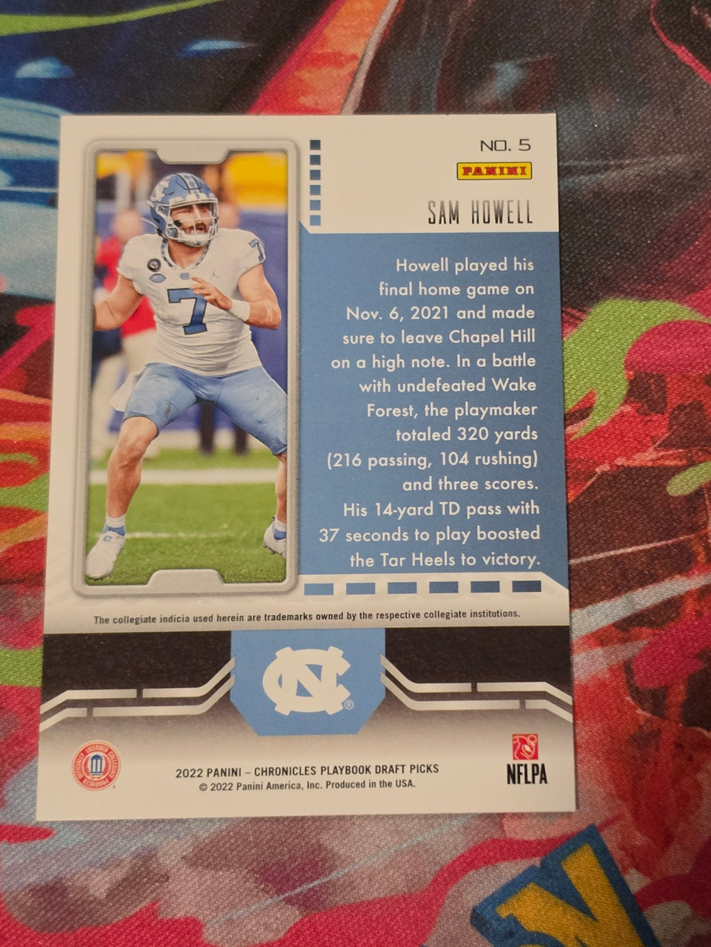 Sam Howell 2022 Panini Chronicles Draft Picks - Playbook 5 NM Football (Back)