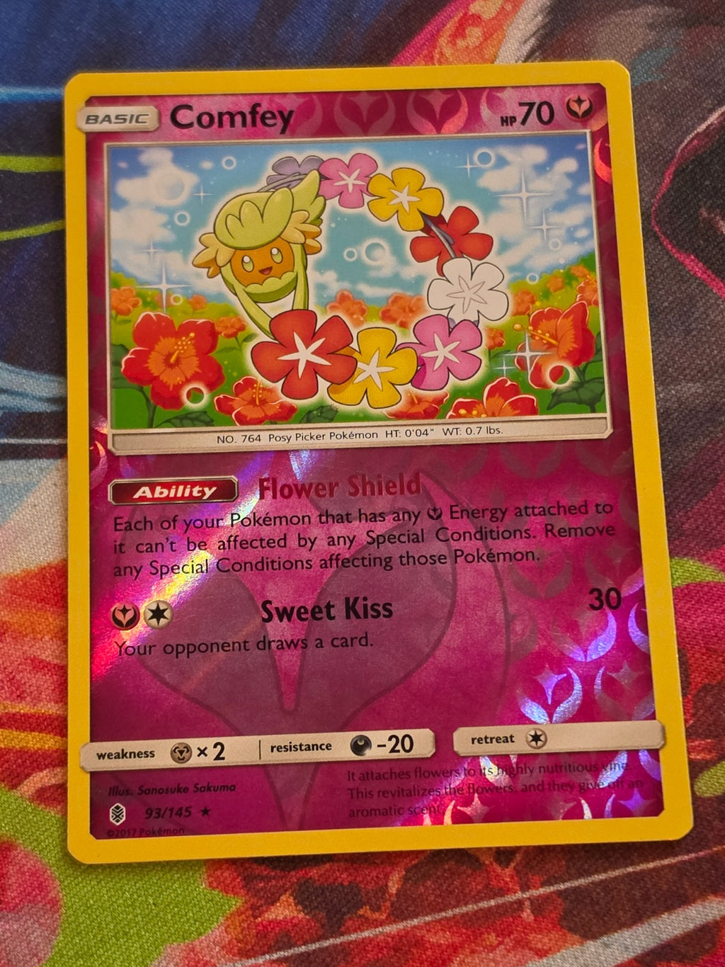 Comfey - 93/145 - SM - Guardians Rising - Holo Rare - Reverse Holo - LP - Pokemon