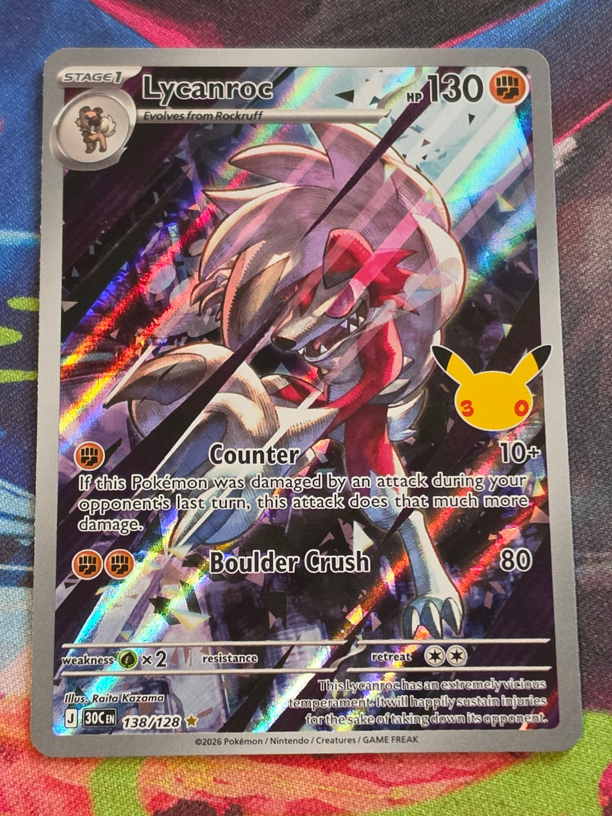 Lycanroc - 138/128 - ME: 30th Celebration - Illustration Rare - NM - Pokemon