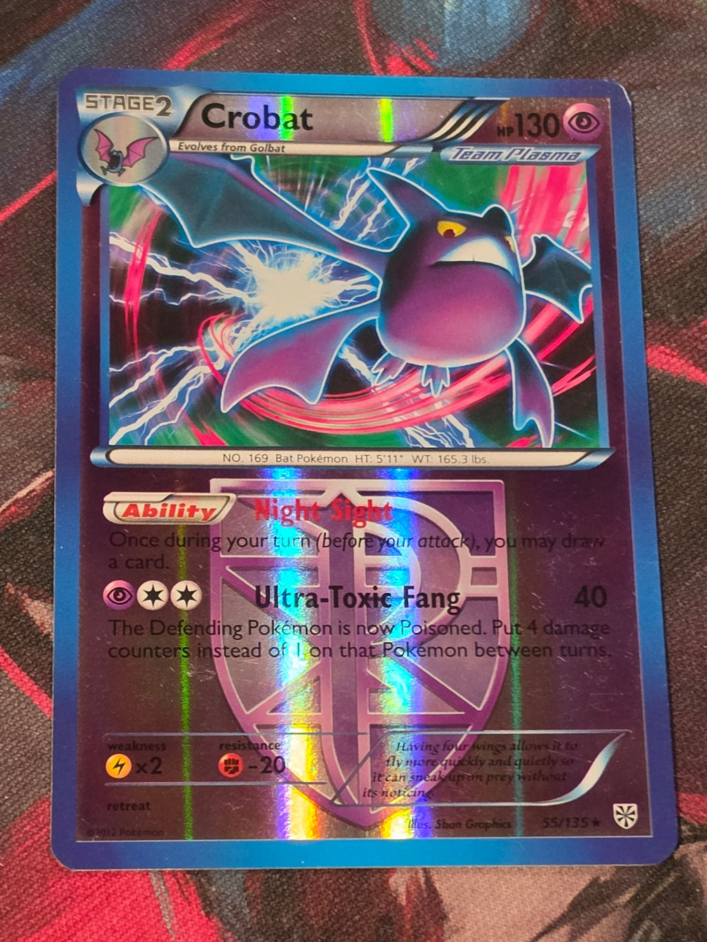 Crobat (Team Plasma) - 55/135 - Plasma Storm - Holo Rare - Reverse Holo - MP - Pokemon