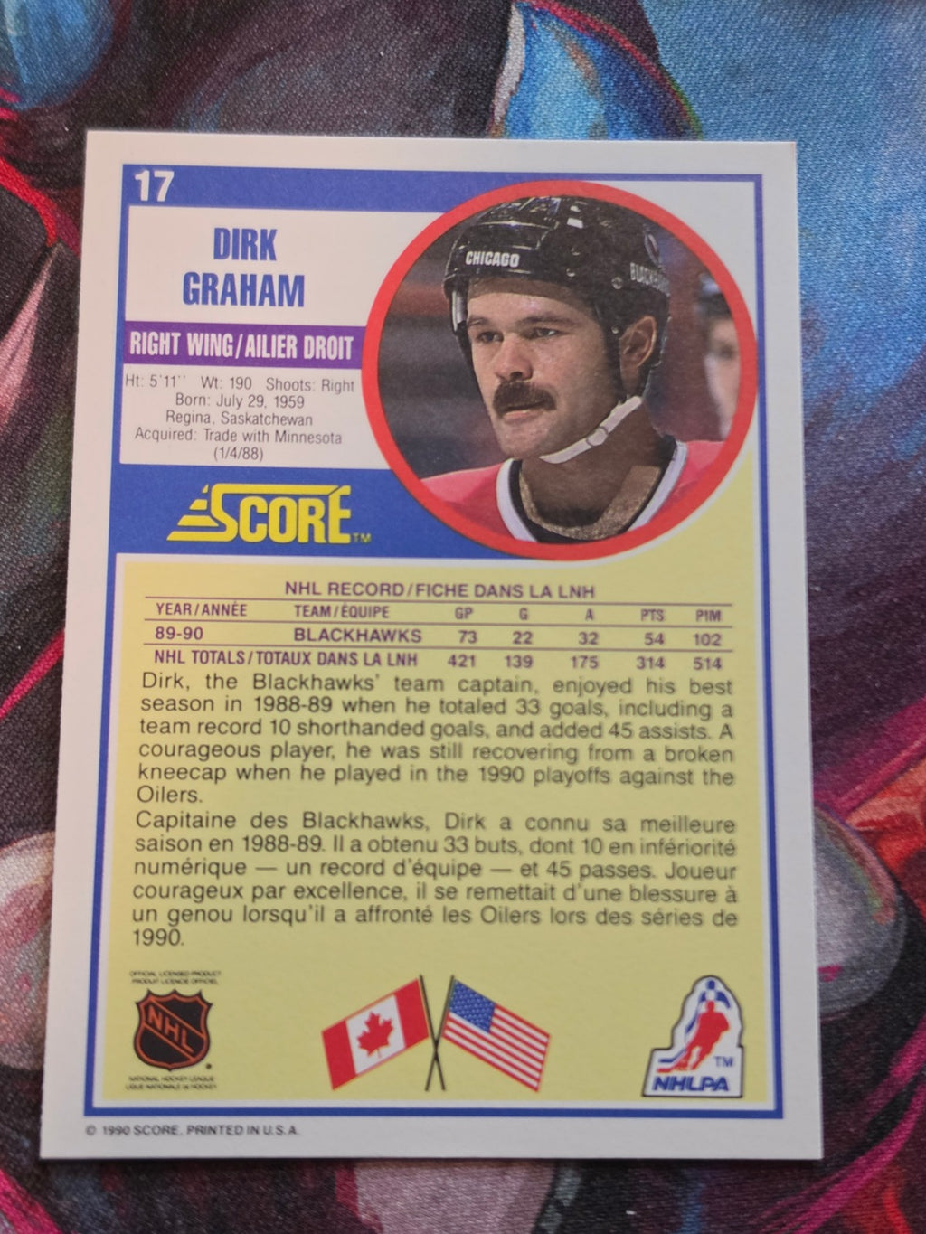 Dirk Graham 1990-91 Score Canadian #17 NM Hockey (Back)