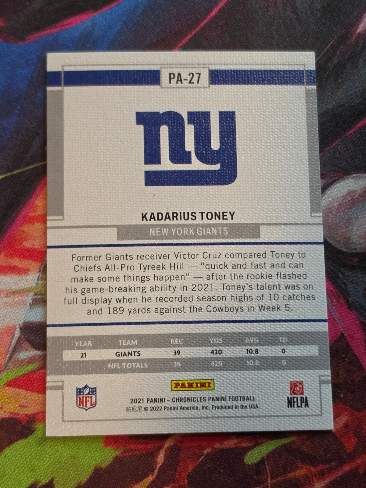 Kadarius Toney 2021 Panini Chronicles - Panini Pink PA-27 NM Football (Back)