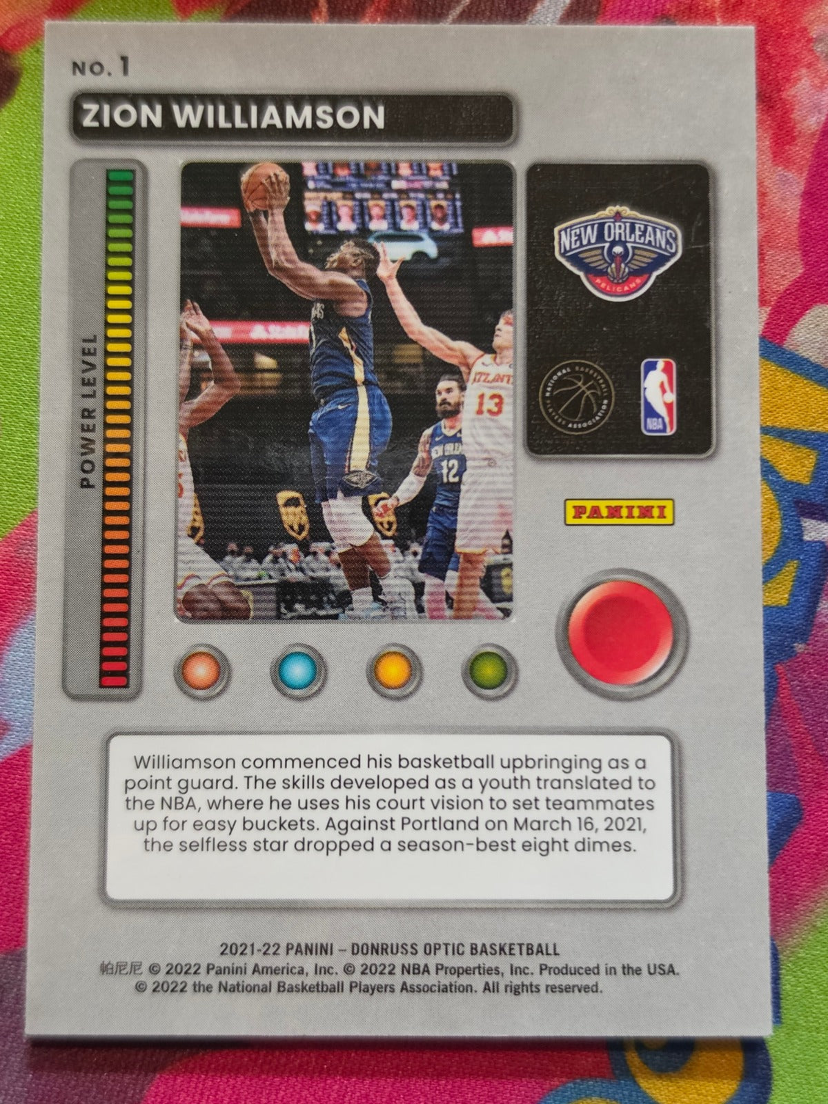 Zion Williamson 2021-22 Panini Donruss Optic T-Minus Holo #1 NM Basketball (Back)