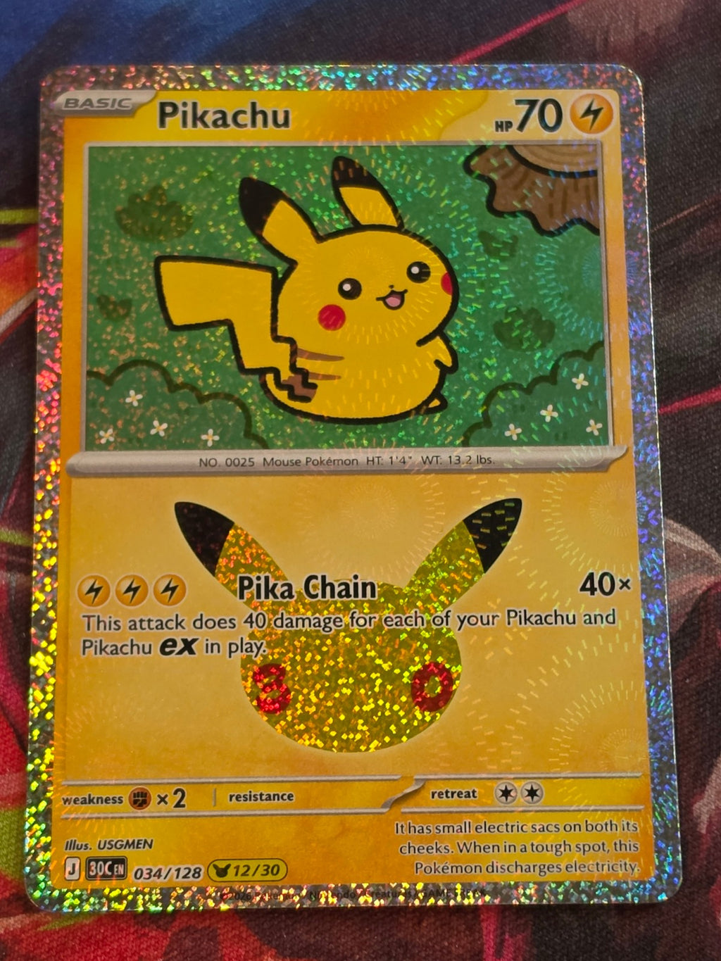 Pikachu - 034/128 - ME: 30th Celebration - Pikachu Rare - NM - Pokemon