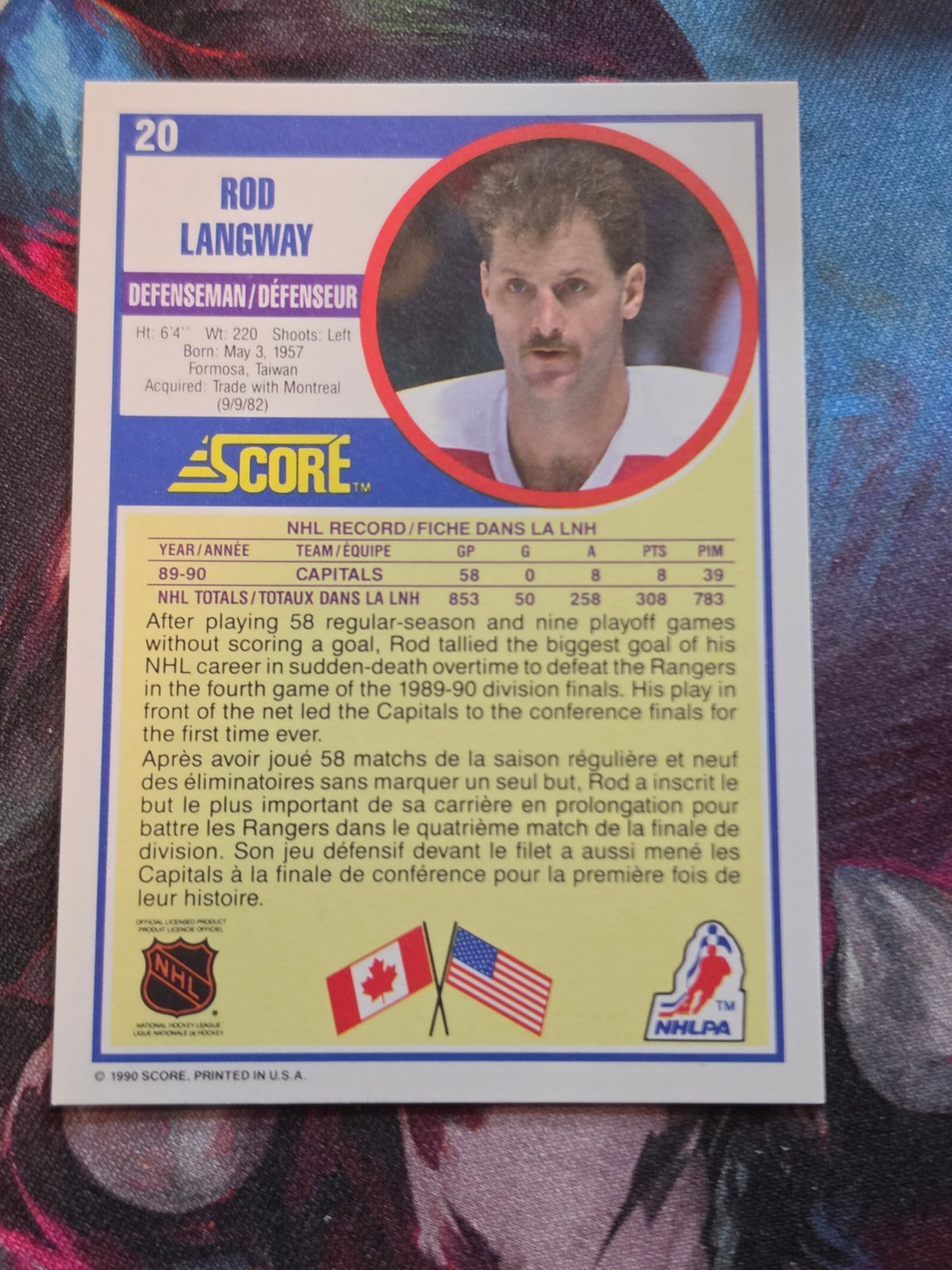 Rod Langway 1990-91 Score Canadian #20 NM Hockey (Back)