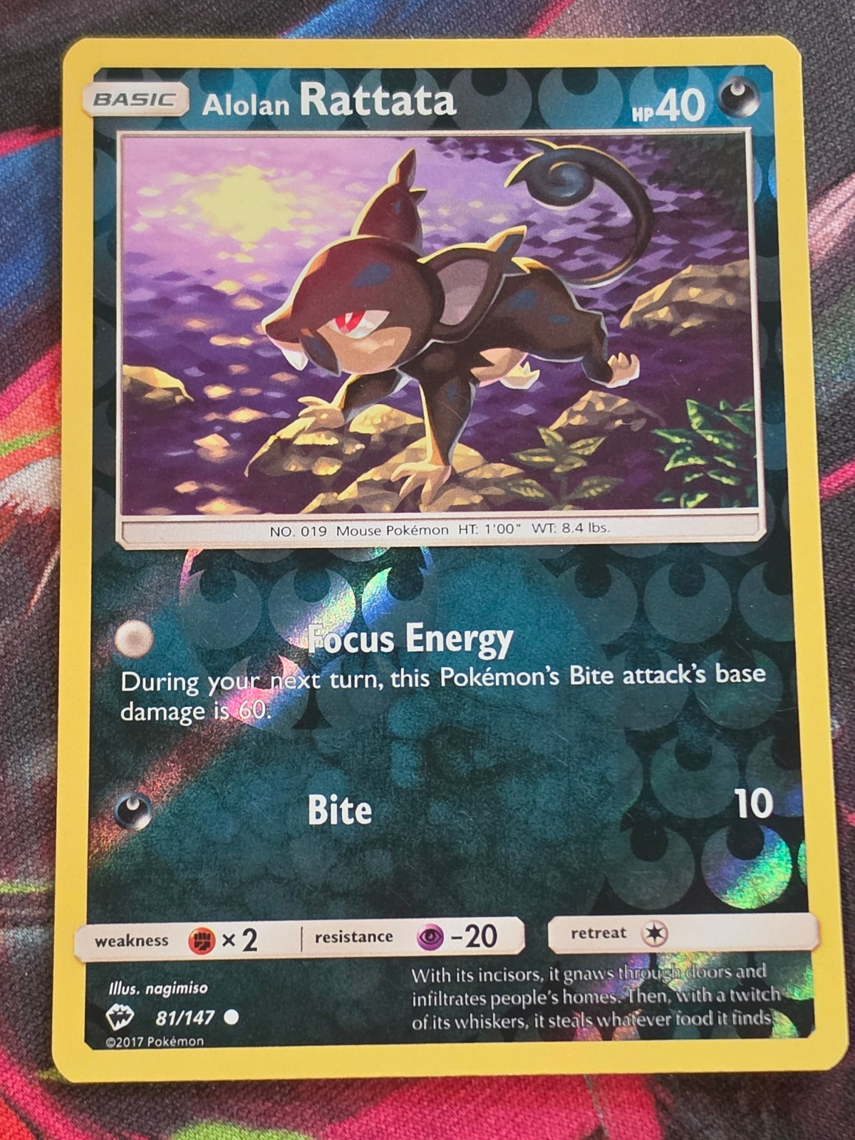 Alolan Rattata Reverse Holo Common SM - Burning Shadows 81/147 LP Pokemon
