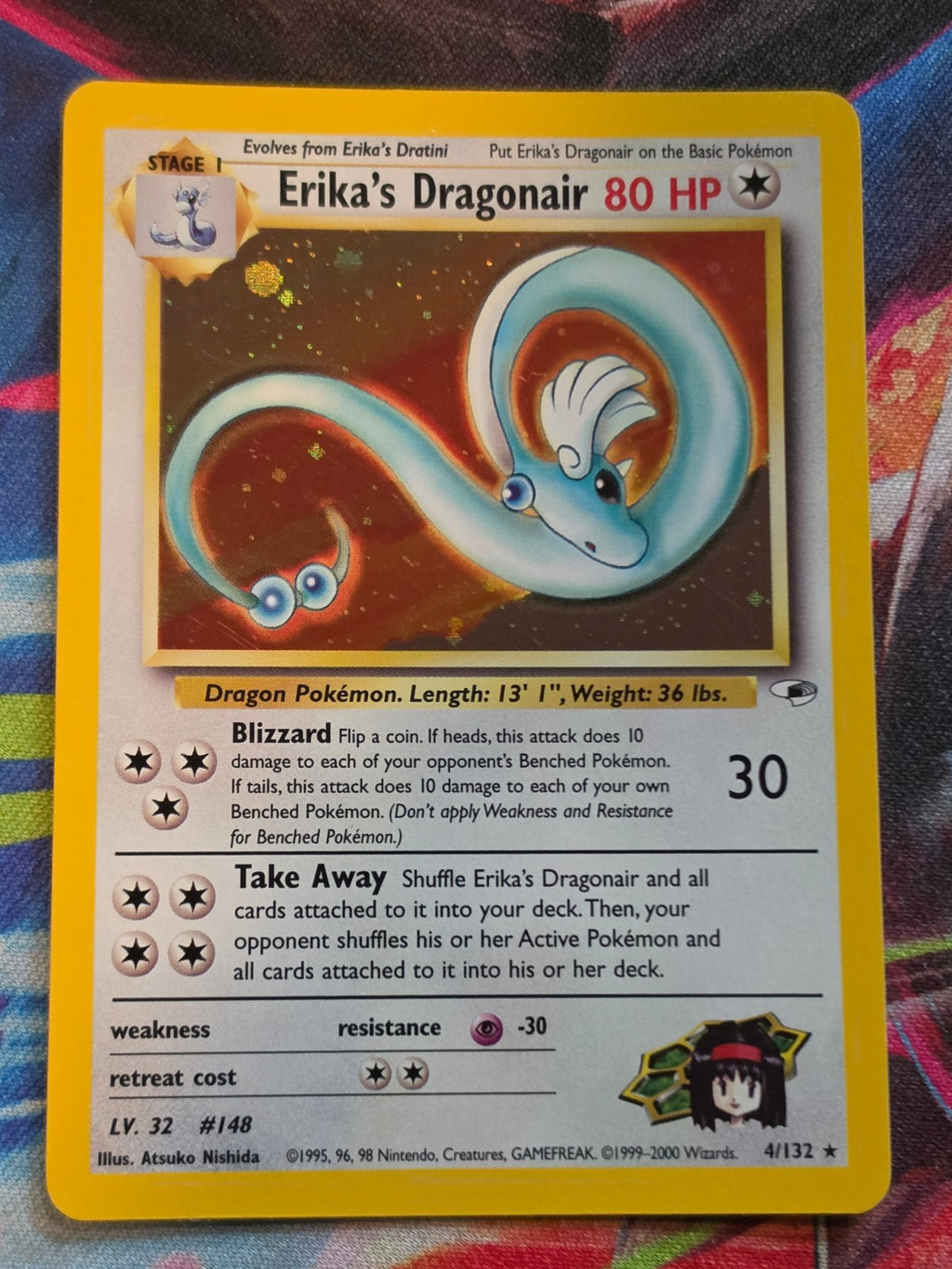 Erika's Dragonair Holo Rare Unlimited Gym Heroes 004/132 NM-/LP+ Pokemon