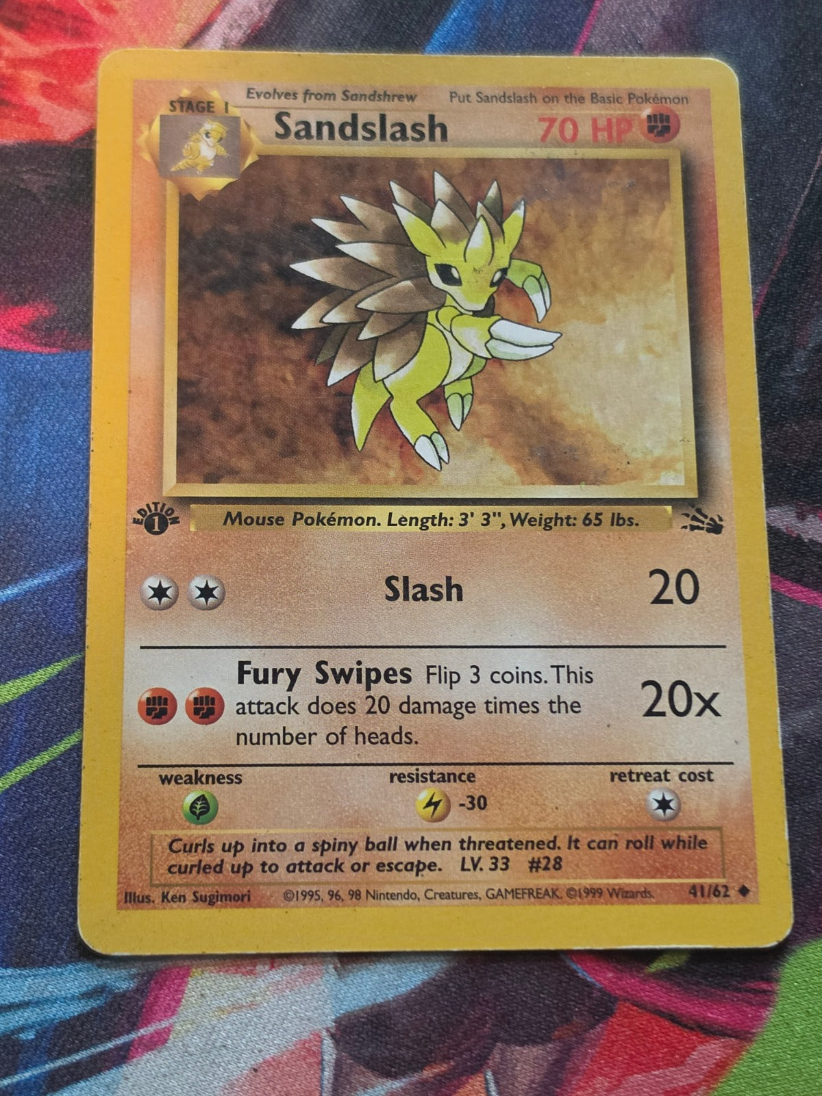 Sandslash 1st Edition Uncommon Fossil 41/62 MP+ Pokemon