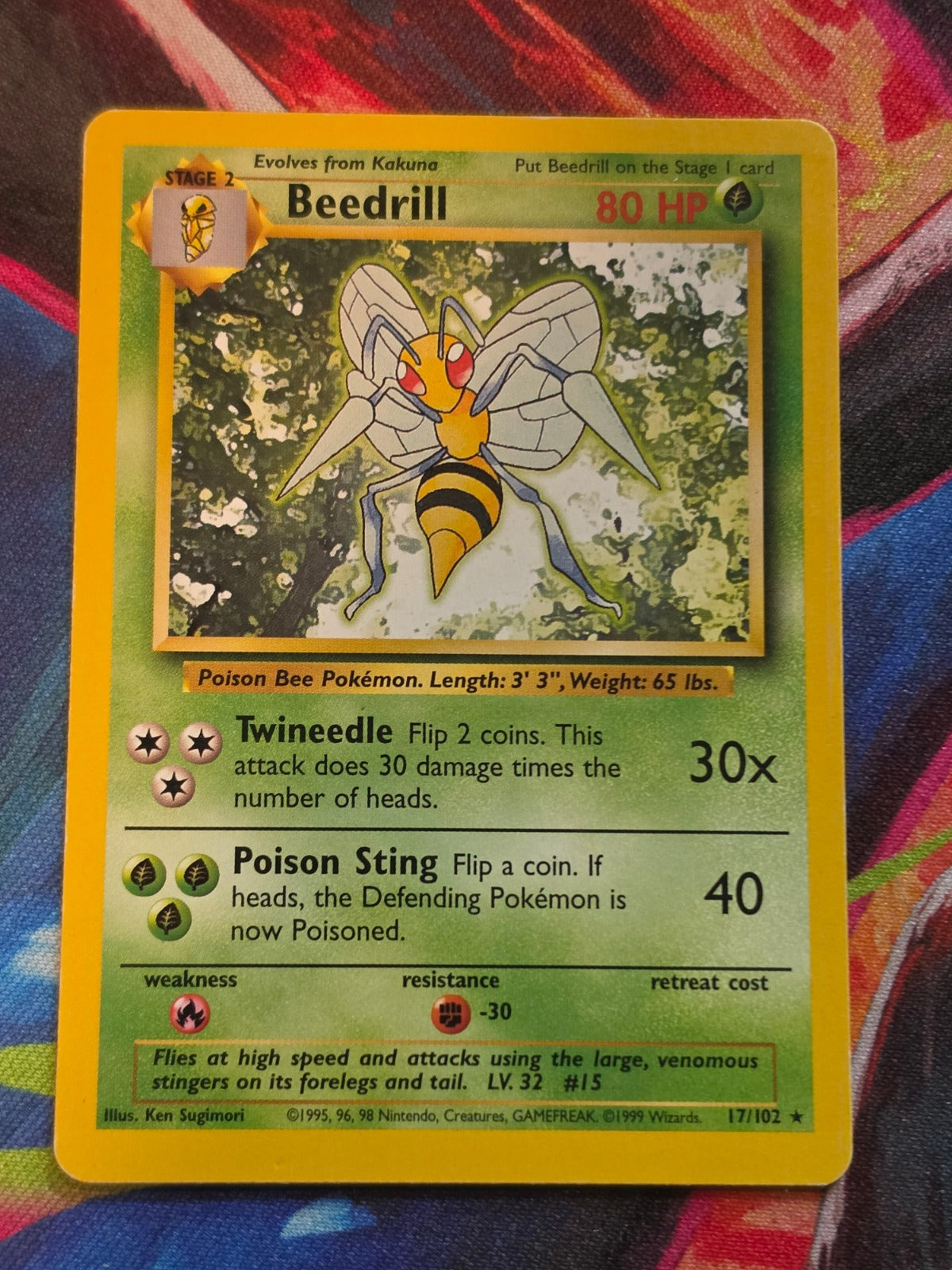 Beedrill Unlimited Base Set Rare 017/102 LP Pokemon