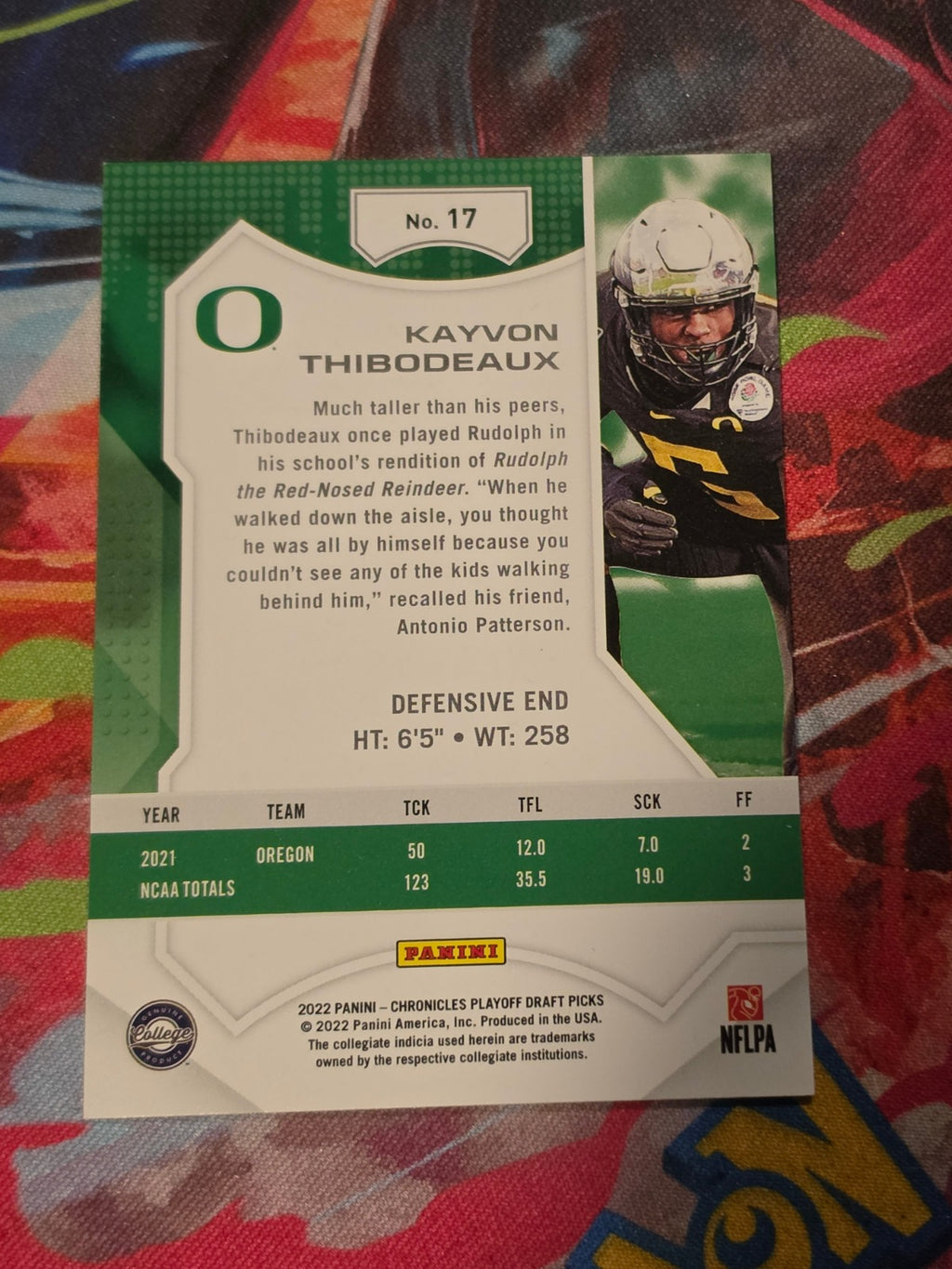 Kayvon Thibodeaux 2022 Panini Chronicles Draft Picks - Playoff 17 NM Football (Back)