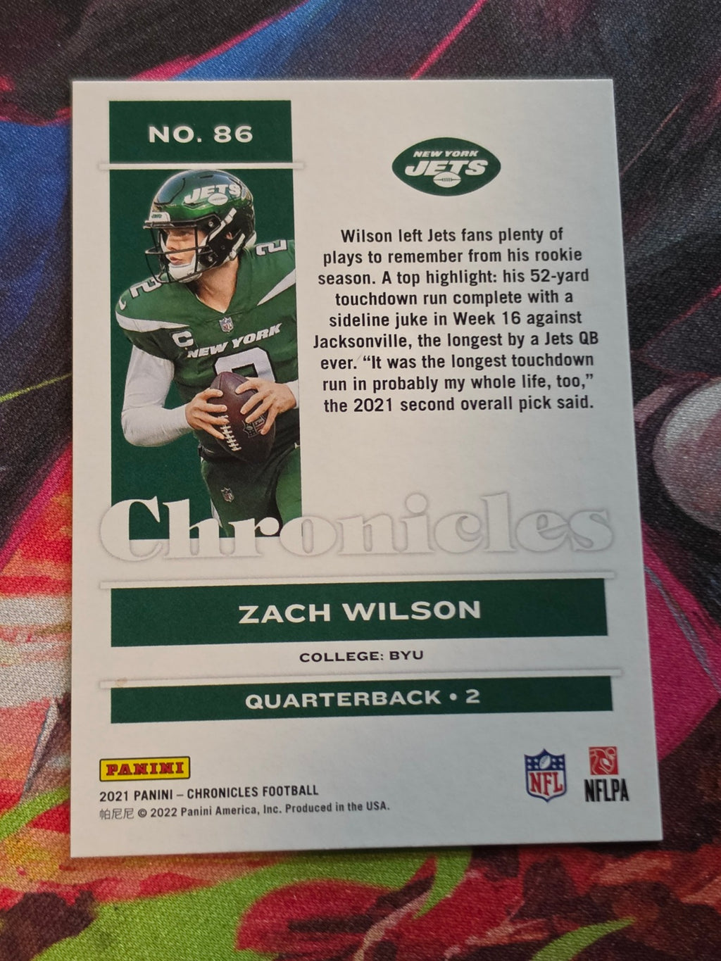 Zach Wilson 2021 Panini Chronicles 86 NM Football (Back)