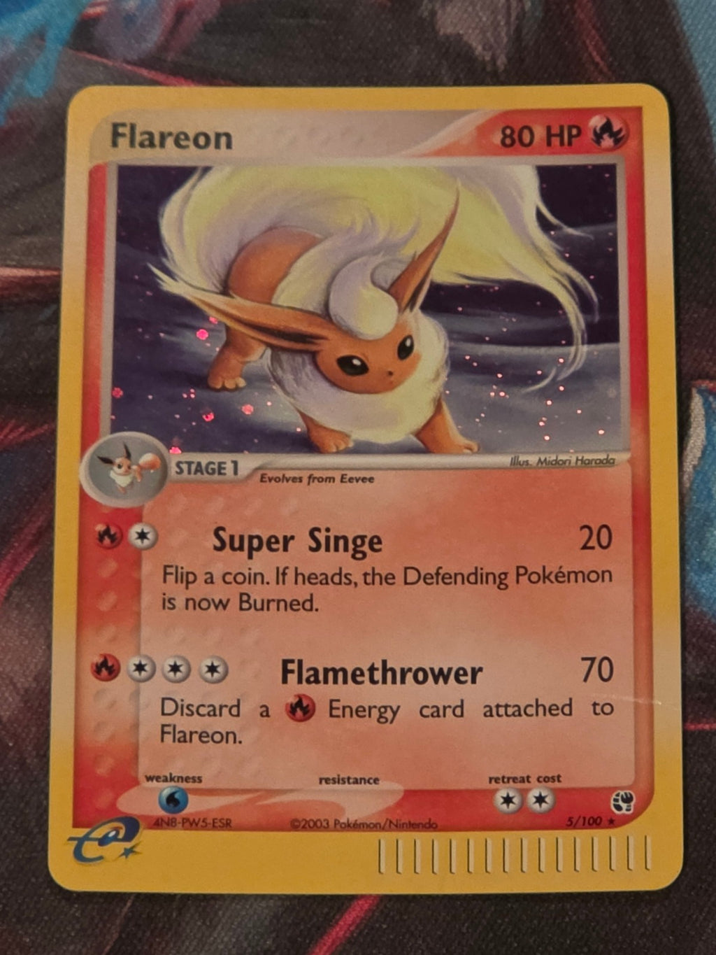 Flareon Holo Rare EX Sandstorm 5/100 MP * Clean apart from small crease on right and bottom Pokemon