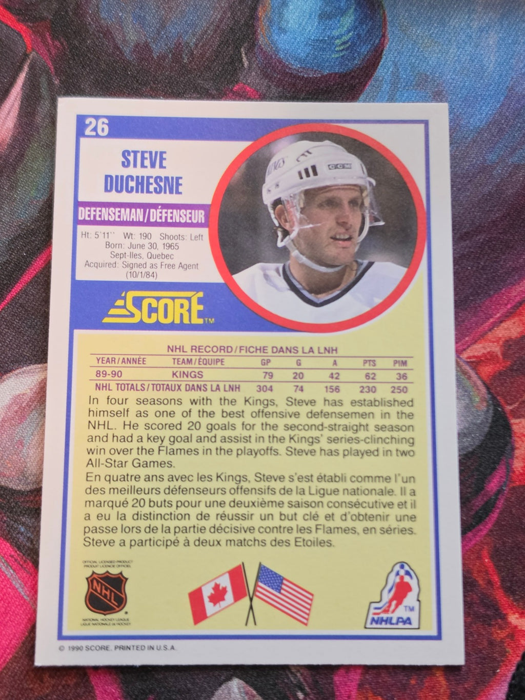 Steve Duchesne 1990-91 Score Canadian #26 NM Hockey (Back)