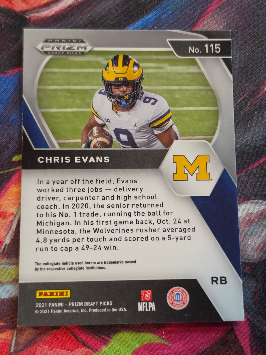 Chris Evans 2021 Panini Prizm Draft Picks - Red White and Blue Prizm 115 NM Football (Back)