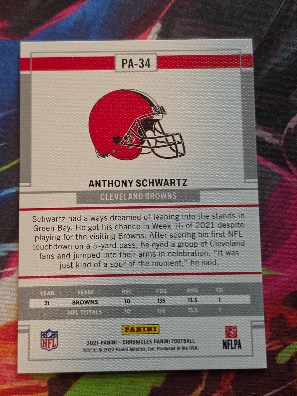 Anthony Schwartz 2021 Panini Chronicles - Panini PA-34 NM Football (Back)