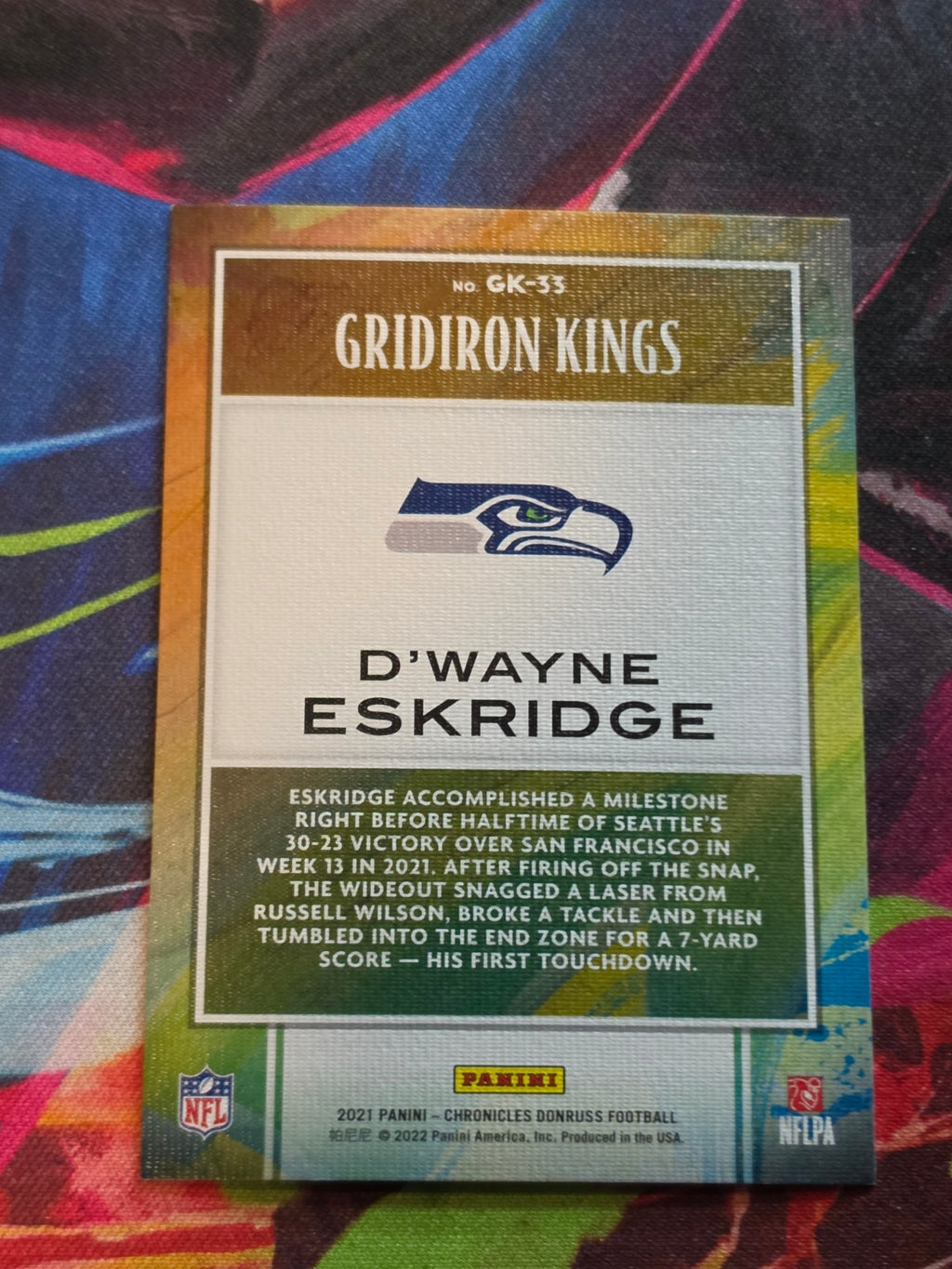 D'Wayne Eskridge 2021 Panini Chronicles - Gridiron Kings Pink GK-33 NM Football (Back)
