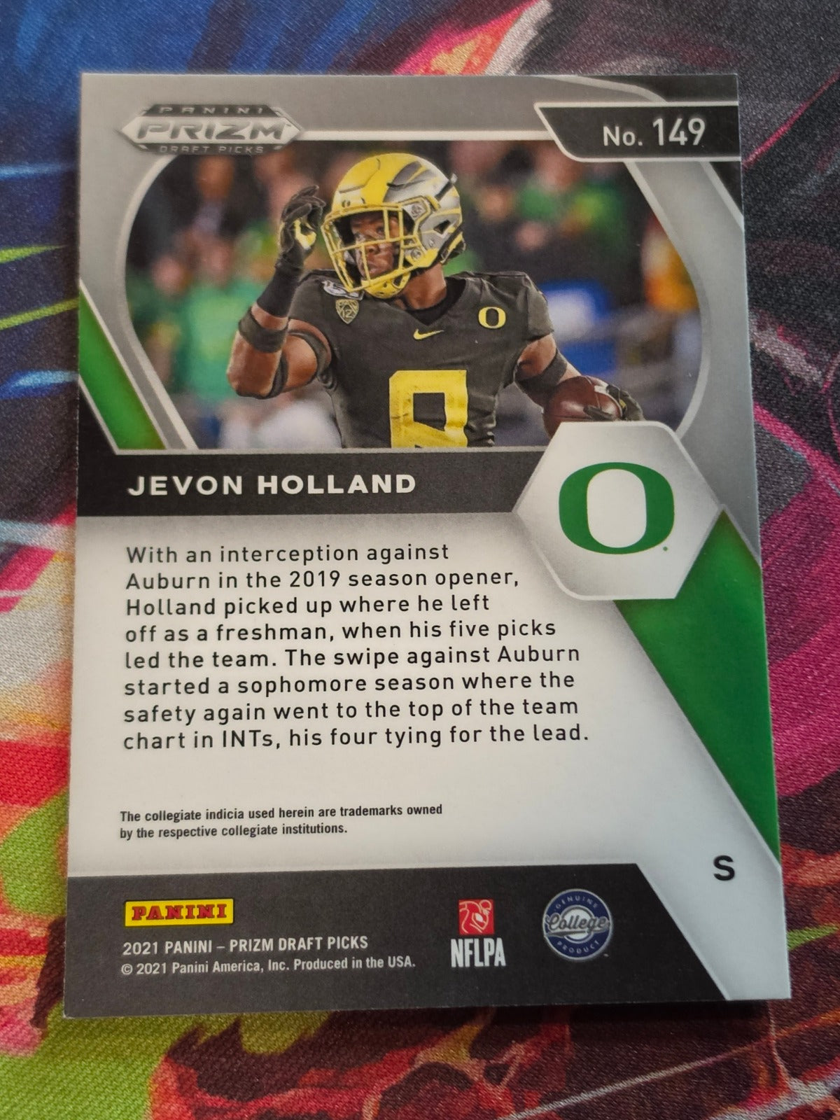 Jevon Holland 2021 Panini Prizm Draft Picks - Green Prizm 149 NM Football (Back)