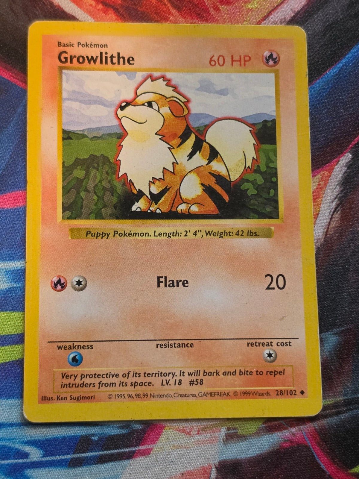 Growlithe Shadowless Base Set Uncommon 028/102 MP Pokemon