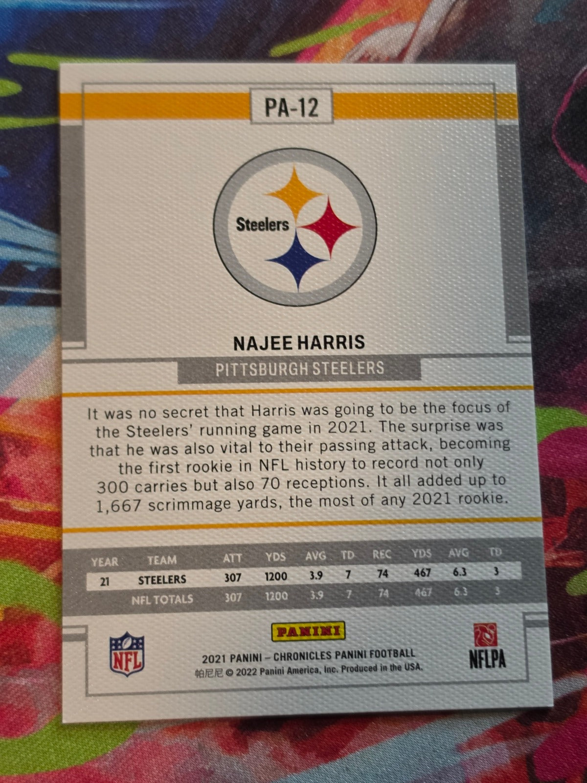 Najee Harris 2021 Panini Chronicles - Panini PA-12 NM Football (Back)