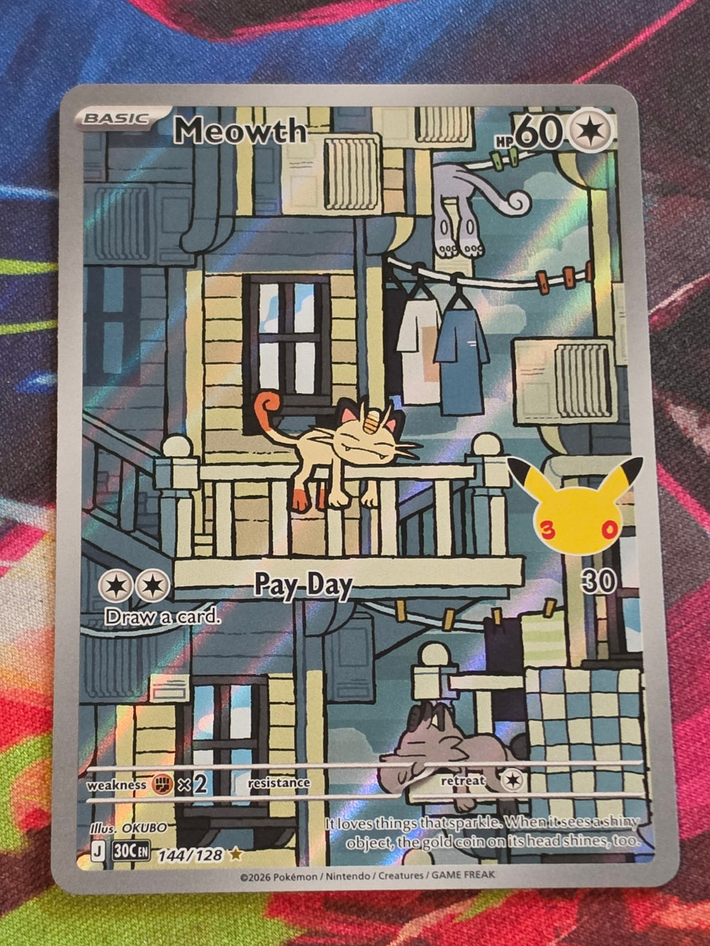 Meowth - 144/128 - ME: 30th Celebration - Illustration Rare - NM - Pokemon