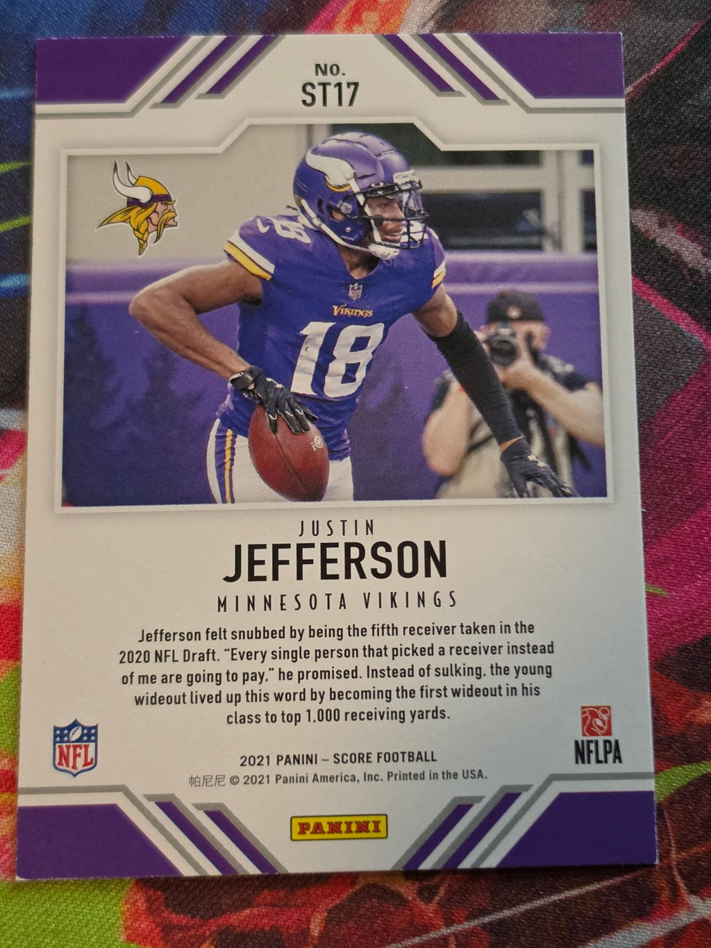 Justin Jefferson 2021 Panini Score - Score Team ST17 NM Football (Back)