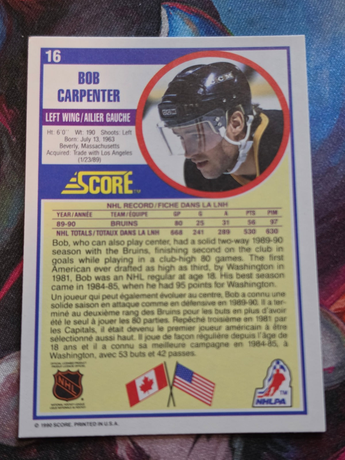 Bobby Carpenter 1990-91 Score Canadian #16 NM Hockey (Back)