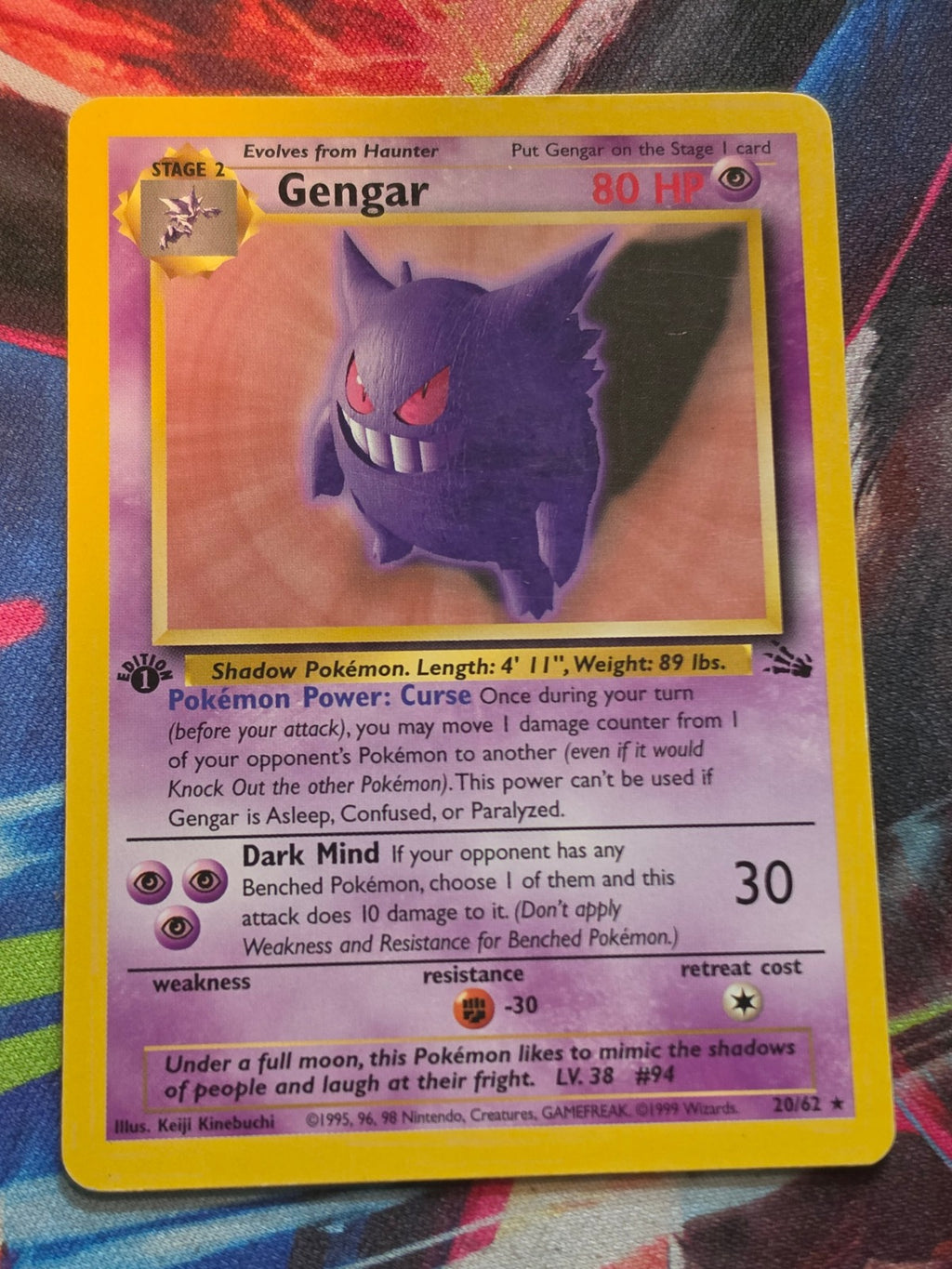 Gengar (20) 1st Edition Rare Fossil 20/62 LP Pokemon