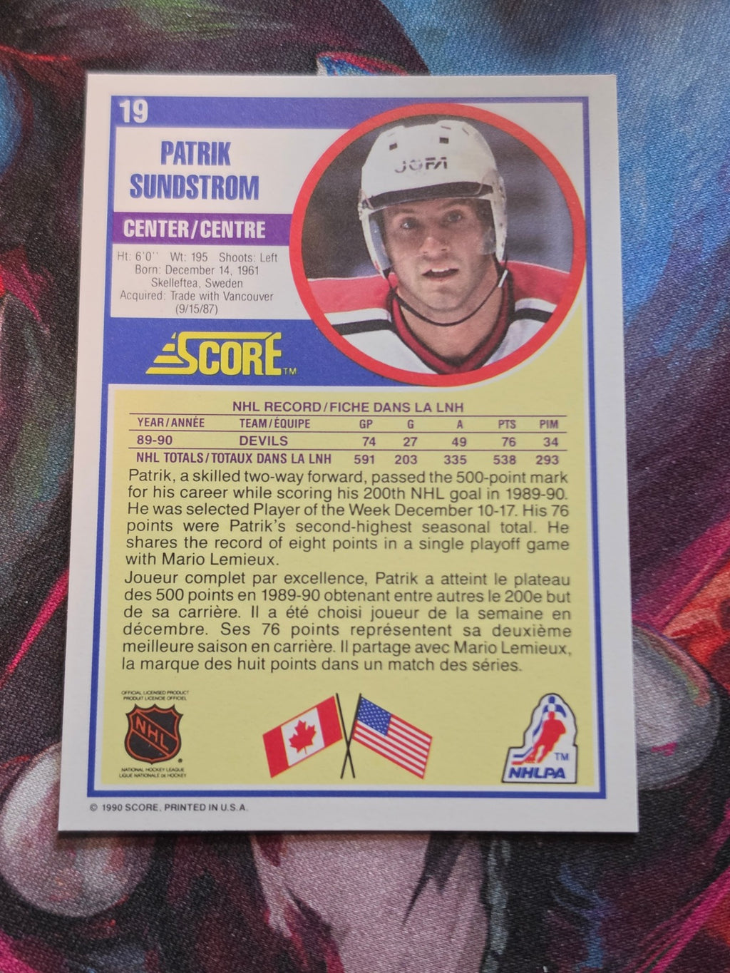 Patrik Sundstrom 1990-91 Score Canadian #19 NM Hockey (Back)