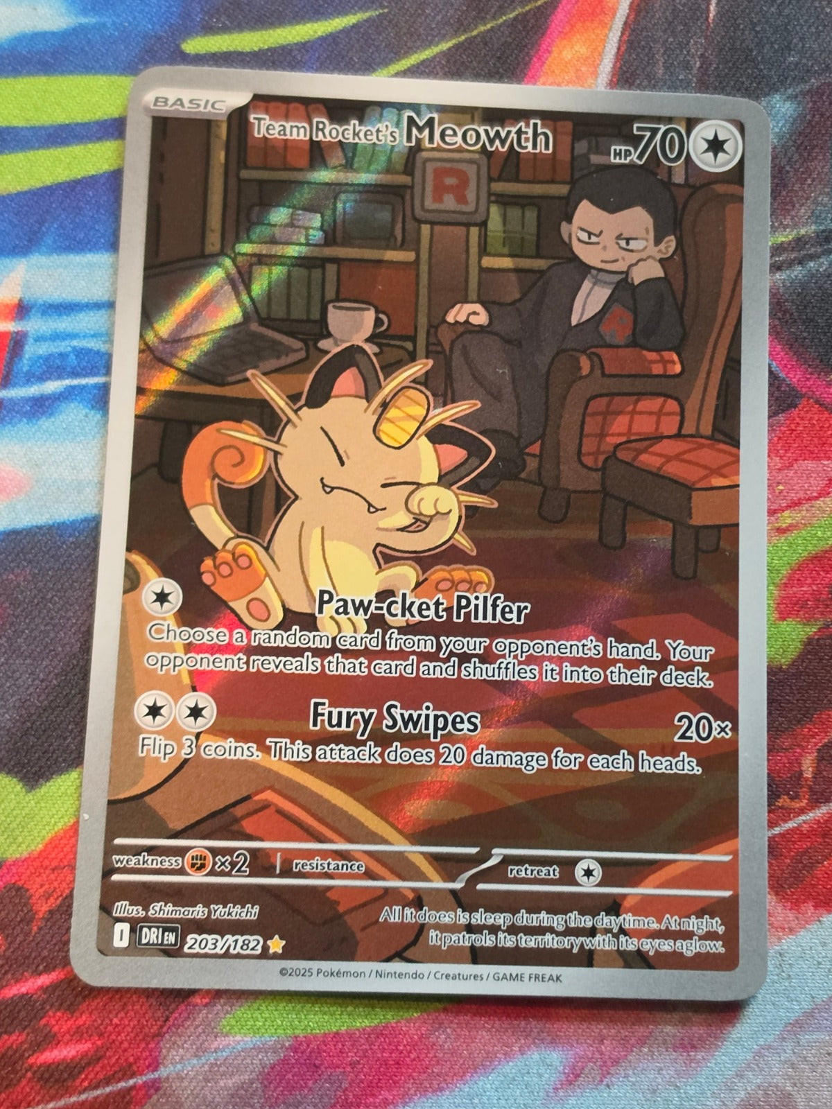 Team Rocket's Meowth Illustration Rare SV10: Destined Rivals 203/182 NM Pokemon