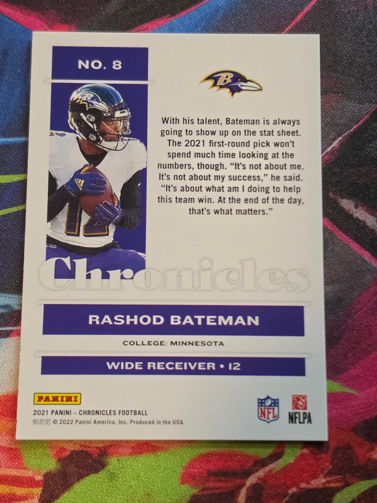 Rashod Bateman 2021 Panini Chronicles 8 NM Football (Back)