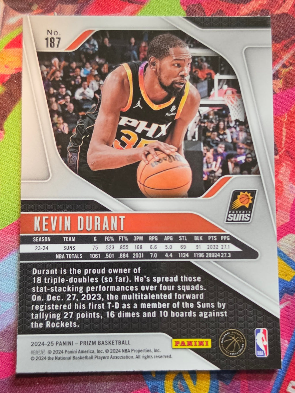Kevin Durant Panini Prizm 187 NM (Back)