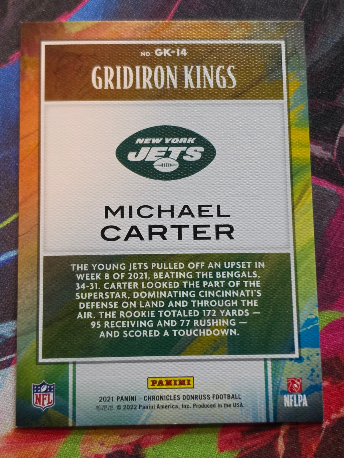 Michael Carter 2021 Panini Chronicles - Gridiron Kings GK-14 NM Football (Back)