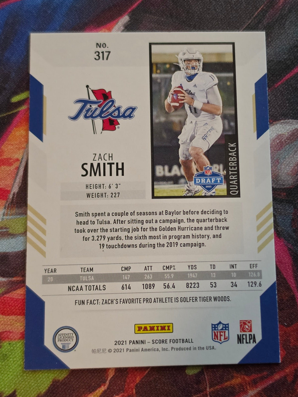 Zach Smith 2021 Panini Score - Rookie Signatures 317 NM Football (Back)