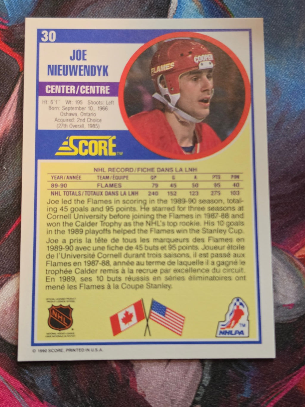 Joe Nieuwendyk 1990-91 Score Canadian #30 NM Hockey (Back)