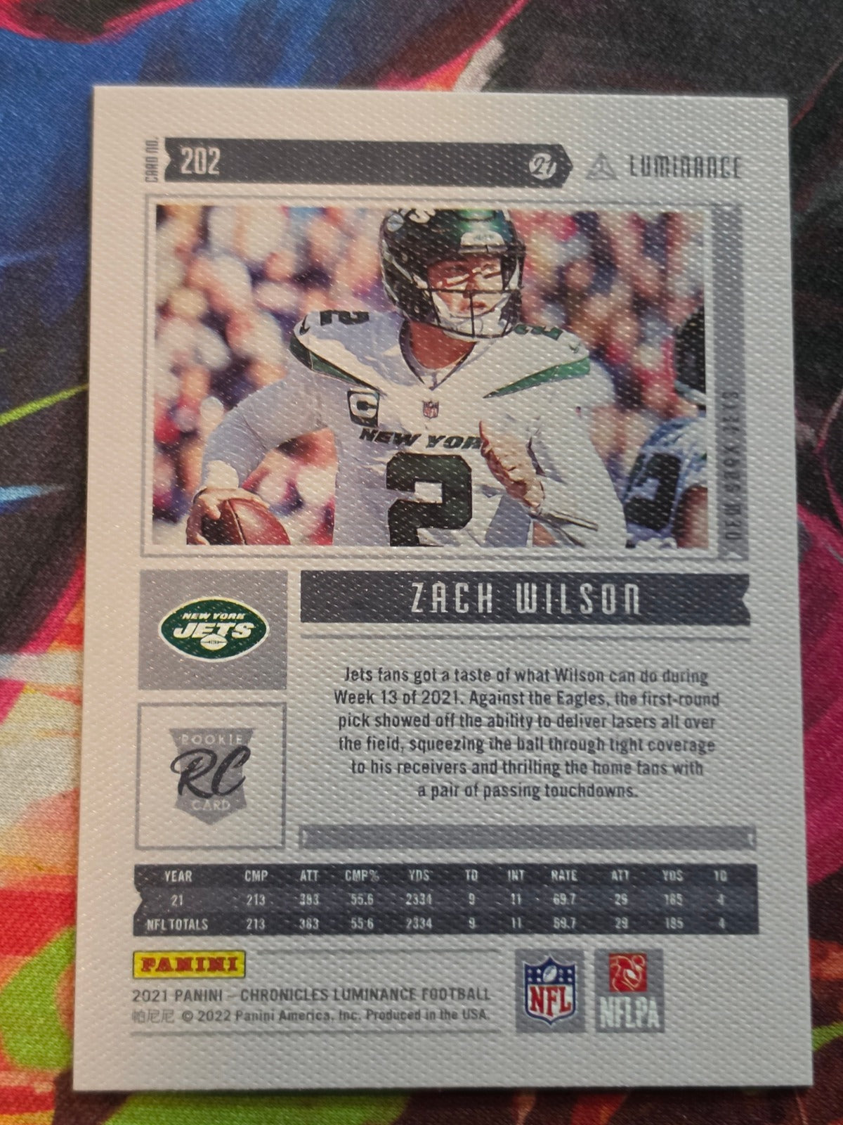 Zach Wilson 2021 Panini Chronicles - Luminance Update Rookies 202 NM Football (Back)