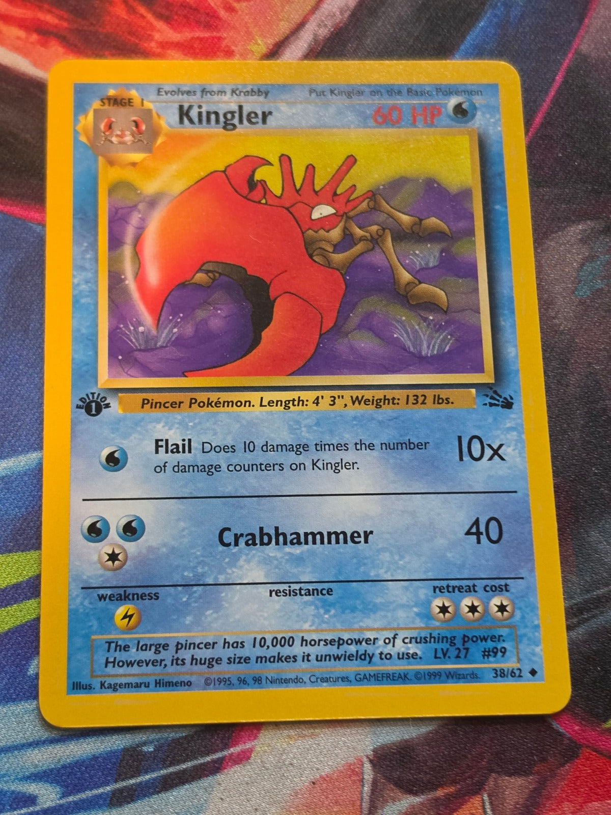 Kingler 1st Edition Uncommon Fossil 38/62 NM Pokemon