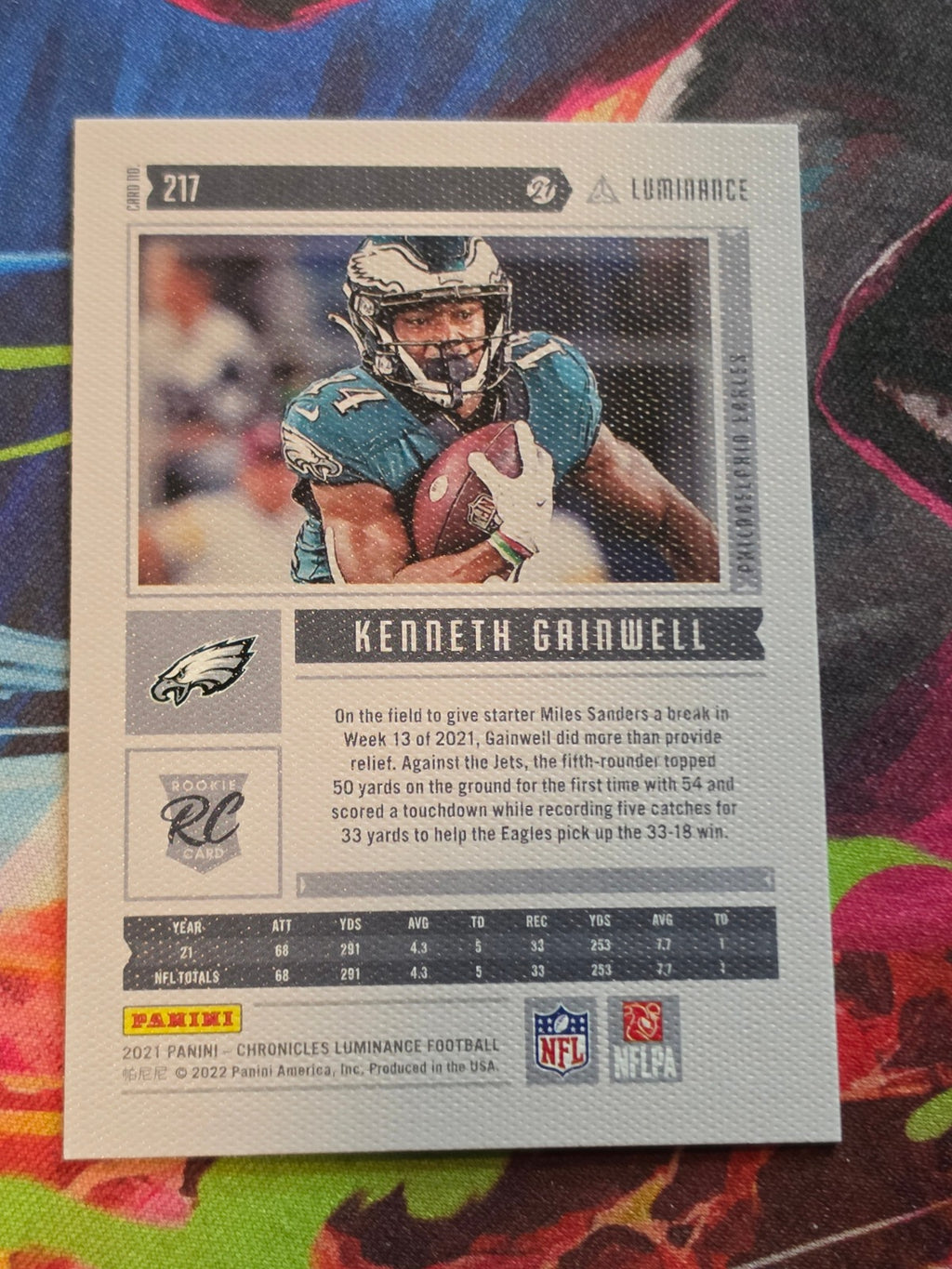 Kenneth Gainwell 2021 Panini Chronicles - Luminance Update Rookies 217 NM Football (Back)