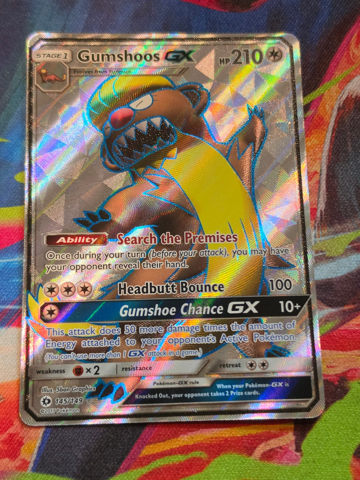 Gumshoos GX (Full Art) Ultra Rare SM Base Set 145/149 LP+ Pokemon