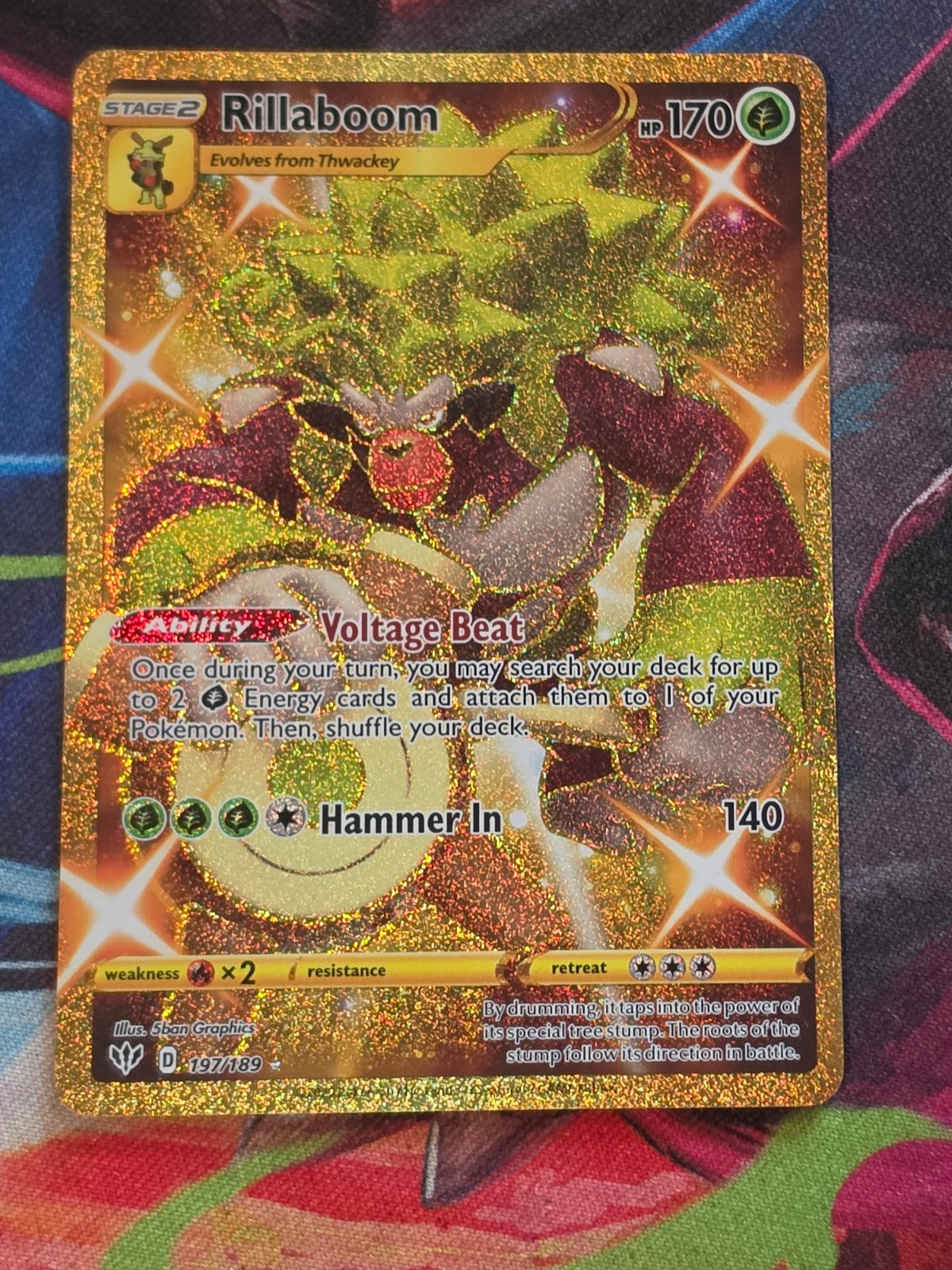 Rillaboom (Secret) Secret Rare SWSH03: Darkness Ablaze 197/189 LP Pokemon